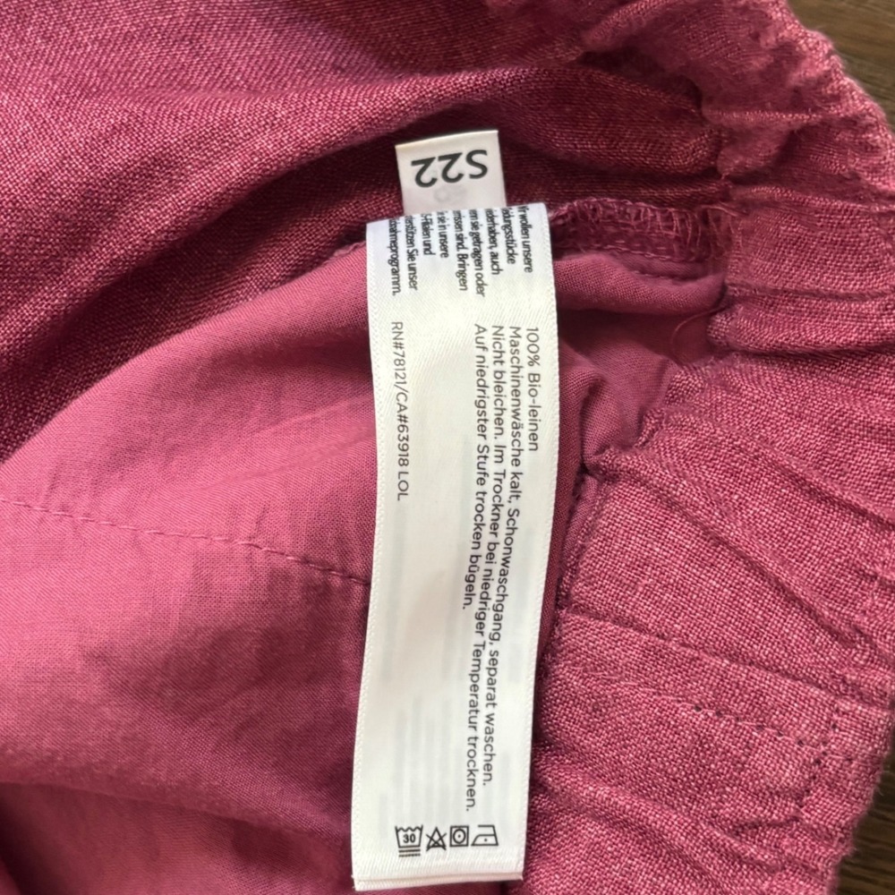 Eileen Fisher Pants Womens Large Pink 100% Organic Linen Wide Leg Crop Elastic L - Picture 5 of 10